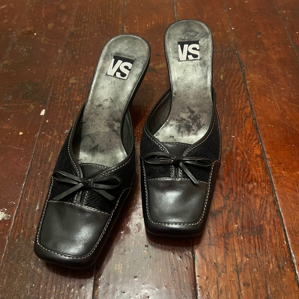 Black Leather Mules